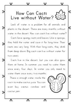 Cactus reading comprehension, Cactus nonfiction reading and cactus craft