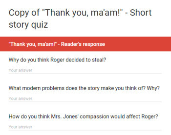 Thank you, ma'am Langston Hughes Google forms quiz distance learning