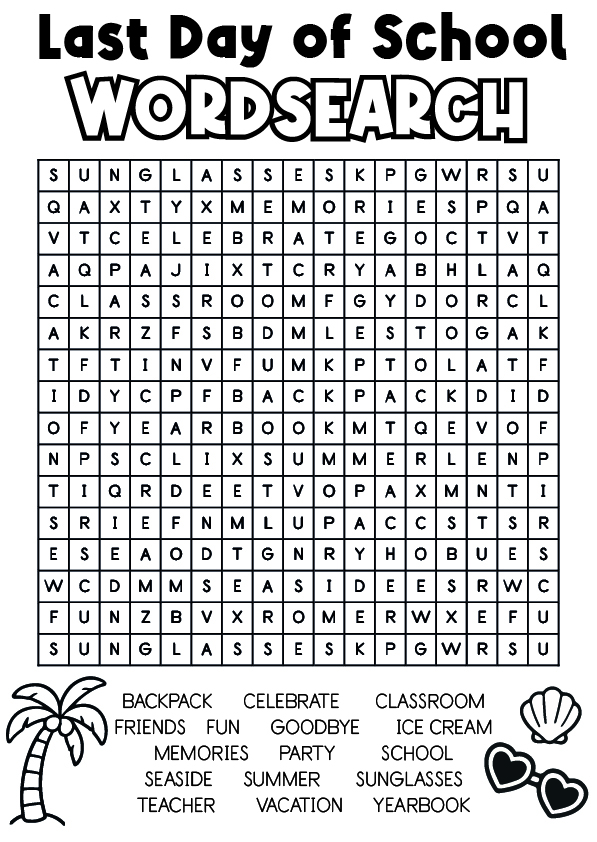 last day of school wordsearch