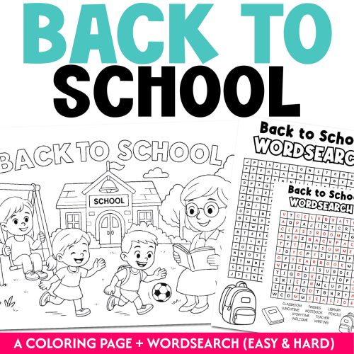 back to school coloring page, back to school word search